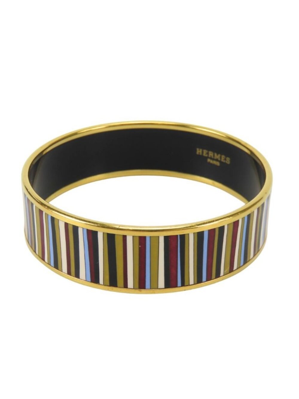 Hermes Bracelet Enamel GM Stripe Metal Multicolor Plated Bangle